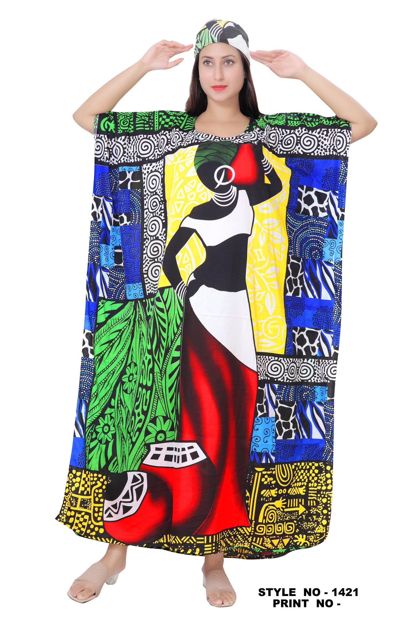 Kaftan Multi Color Free Size W/ Matching Head Wrap