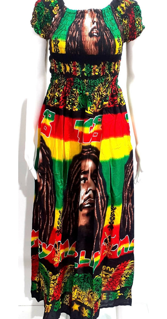 Bob Marley Dress Red Gold Green Black Free Size New